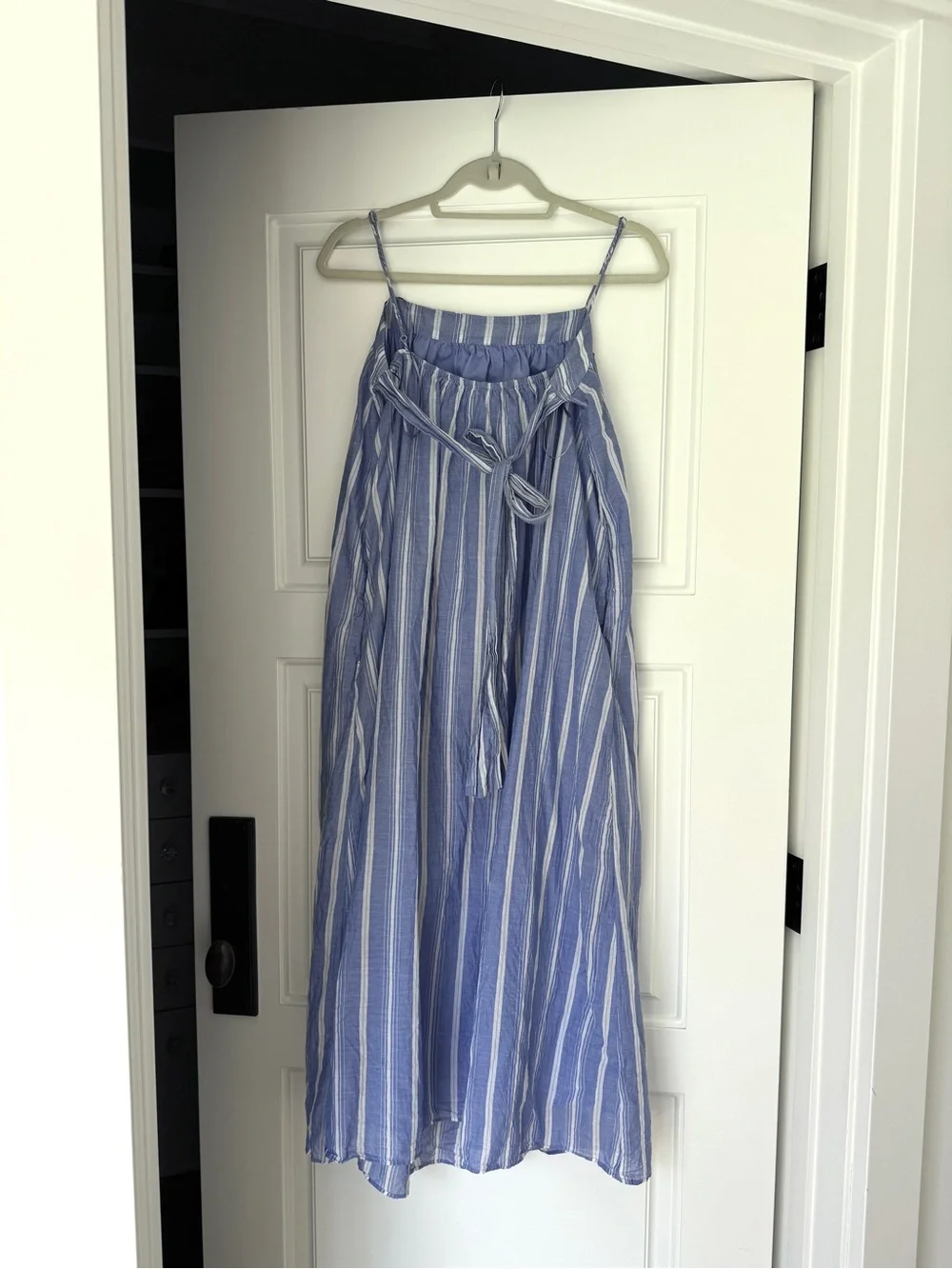 J. Crew Light Blue and White Striped Midi Slip Dress
